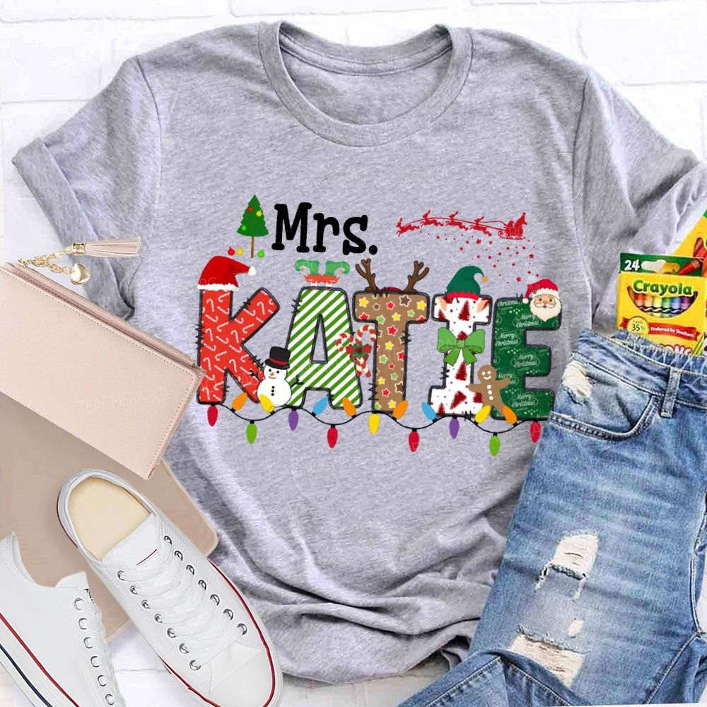 Personalized Name Christmas Lights And Christmas Vibes Fonts T-shirt