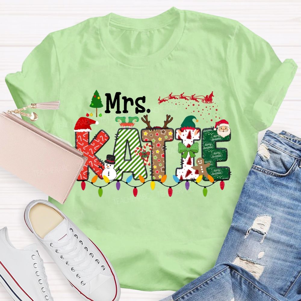 Personalized Name Christmas Lights And Christmas Vibes Fonts T-shirt