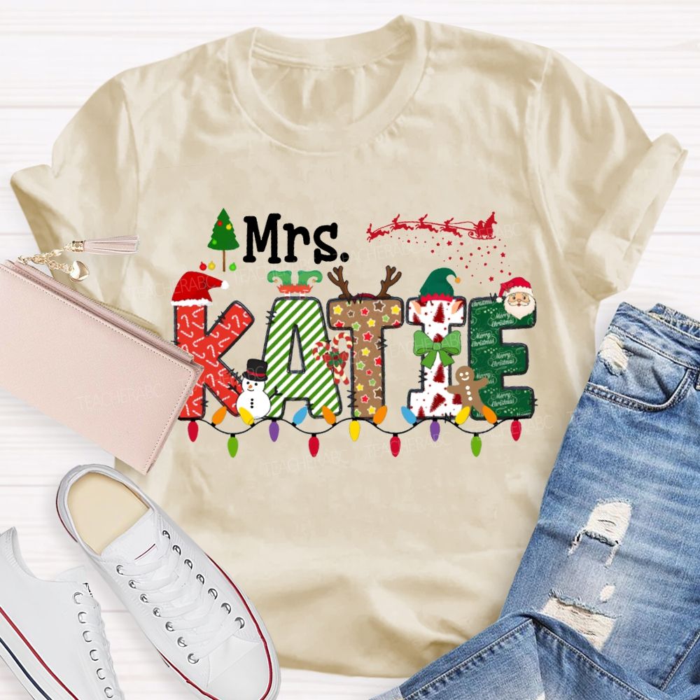 Personalized Name Christmas Lights And Christmas Vibes Fonts T-shirt