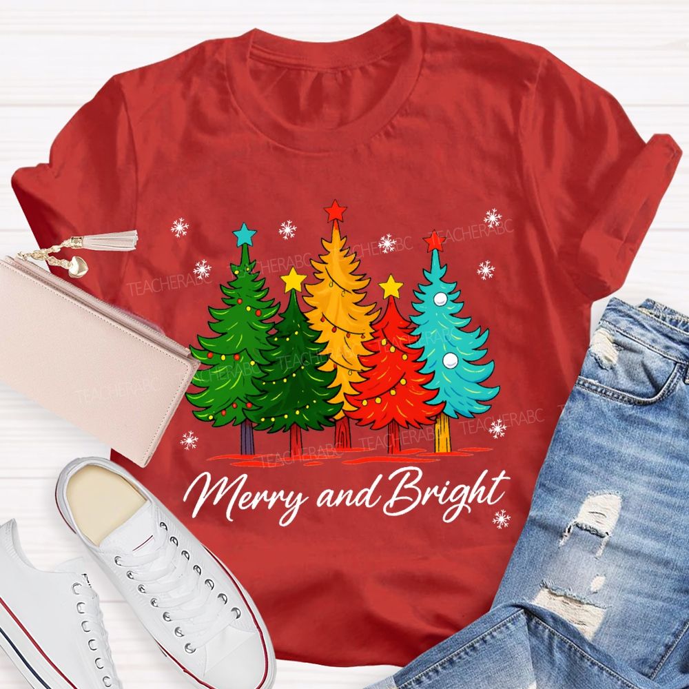 Merry And Bright Colorful Christmas Trees T-shirt