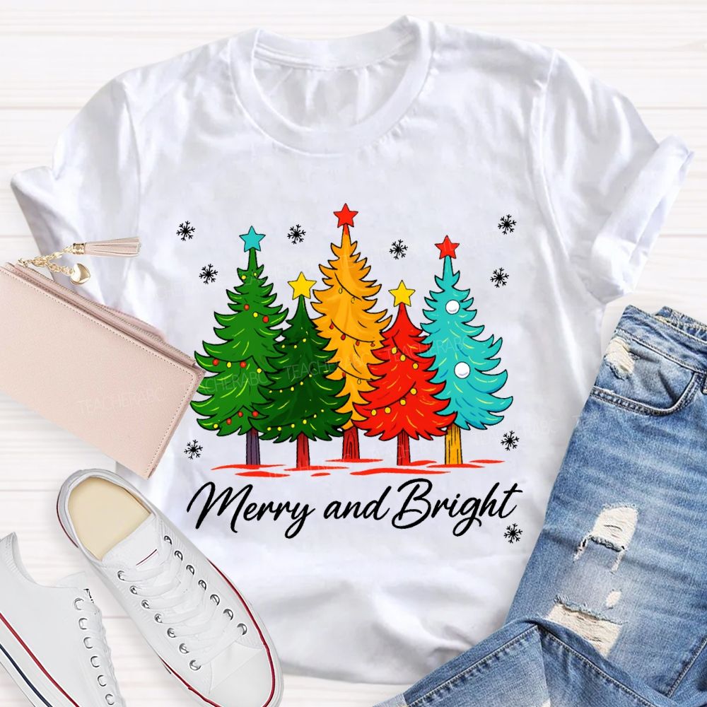 Merry And Bright Colorful Christmas Trees T-shirt