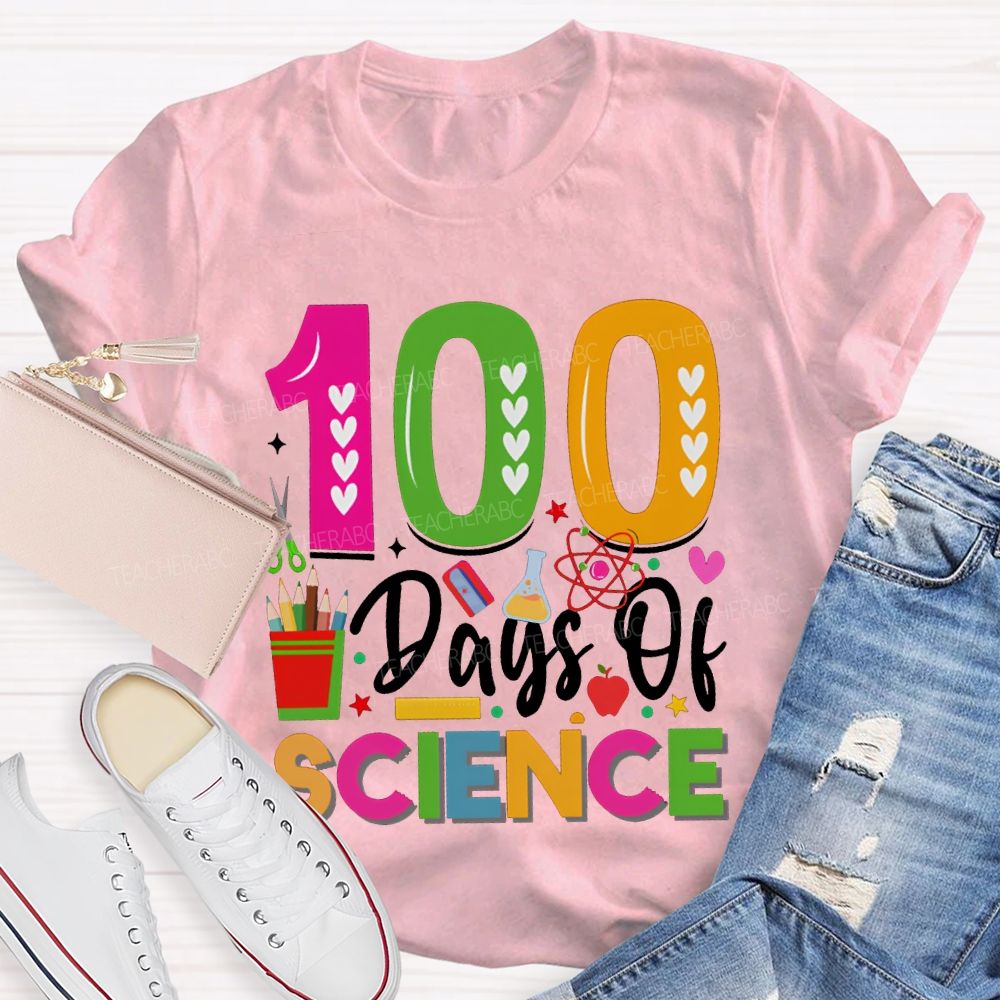 100 Days Of Science Colorful Heart Font T-shirt