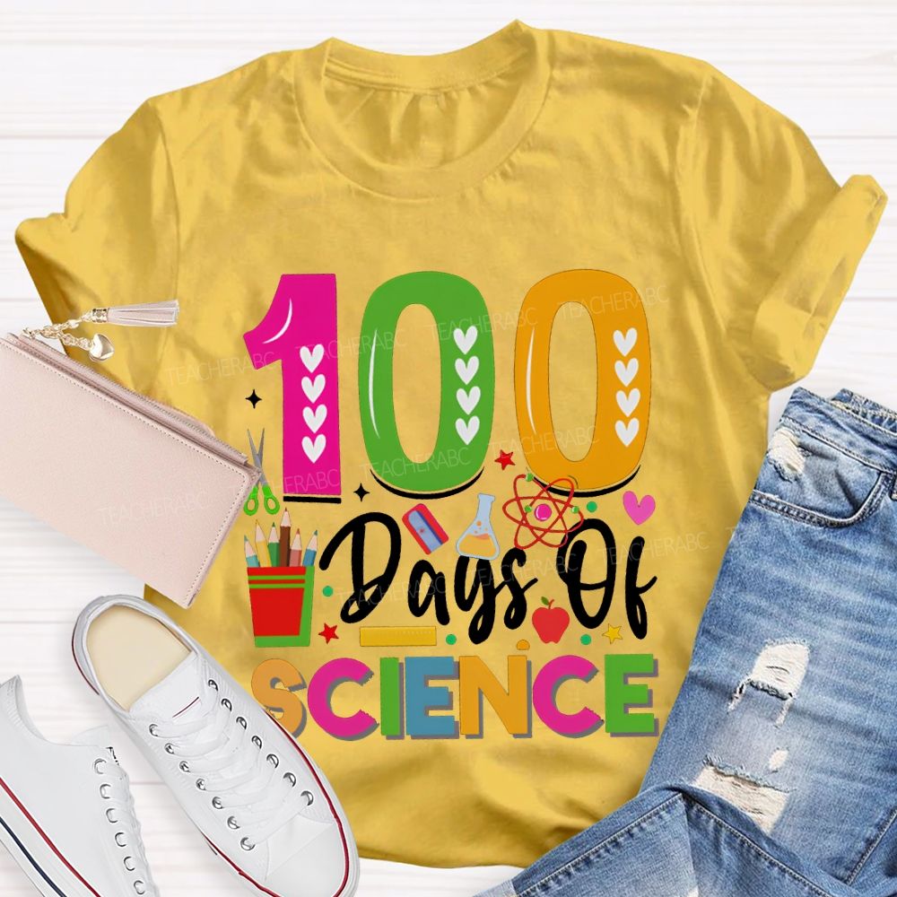 100 Days Of Science Colorful Heart Font T-shirt