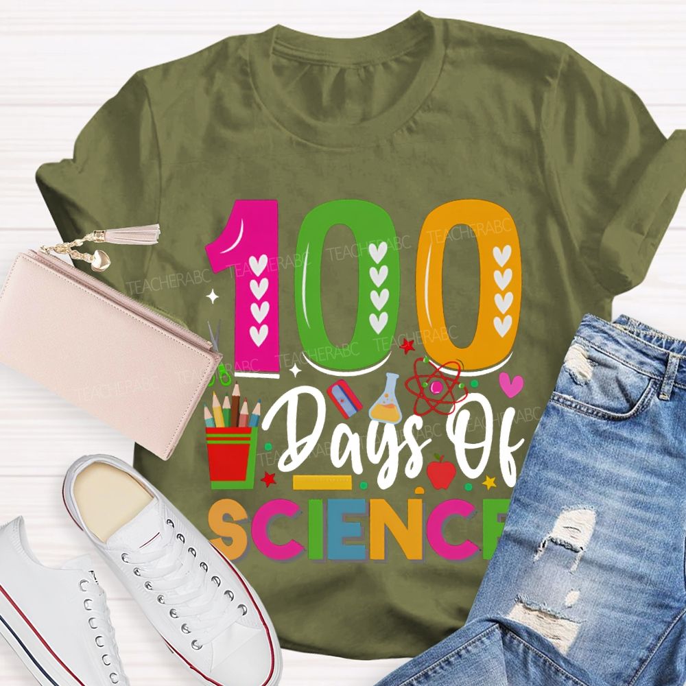 100 Days Of Science Colorful Heart Font T-shirt