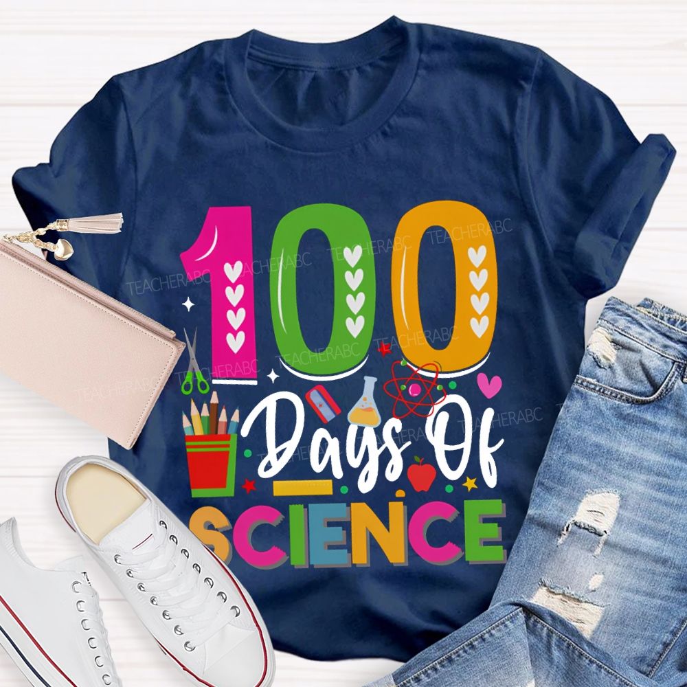 100 Days Of Science Colorful Heart Font T-shirt