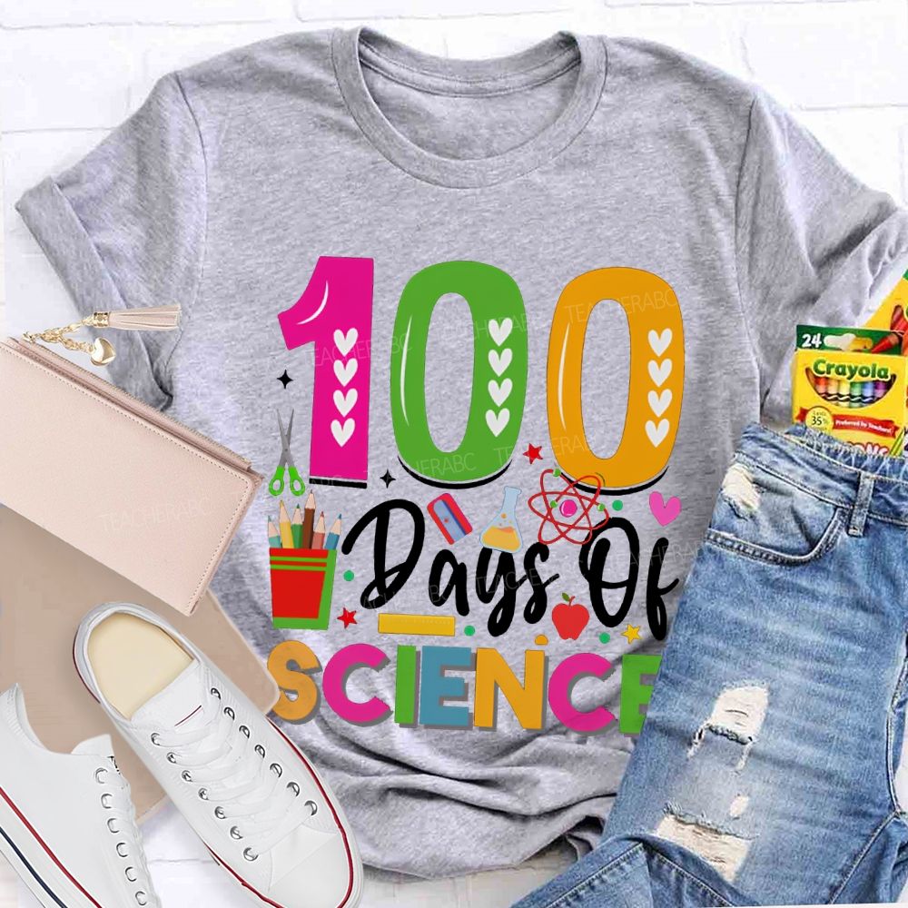 100 Days Of Science Colorful Heart Font T-shirt