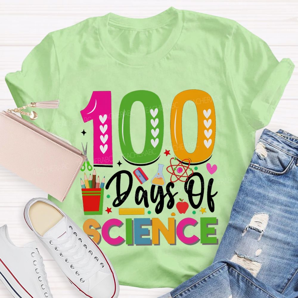 100 Days Of Science Colorful Heart Font T-shirt
