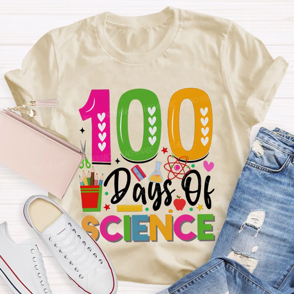 100 Days Of Science Colorful Heart Font T-shirt