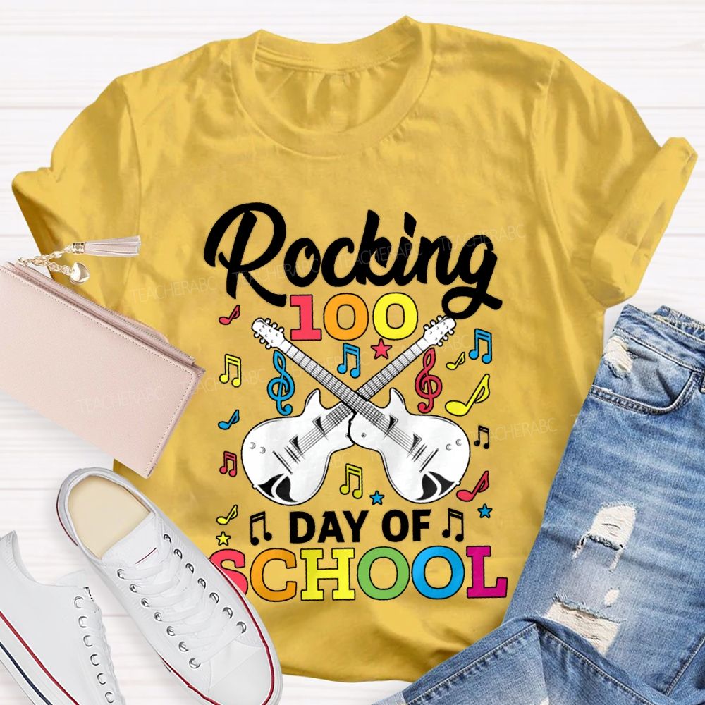 Rocking 100 Day Of School And A Guitar Music Teacher T-shirt