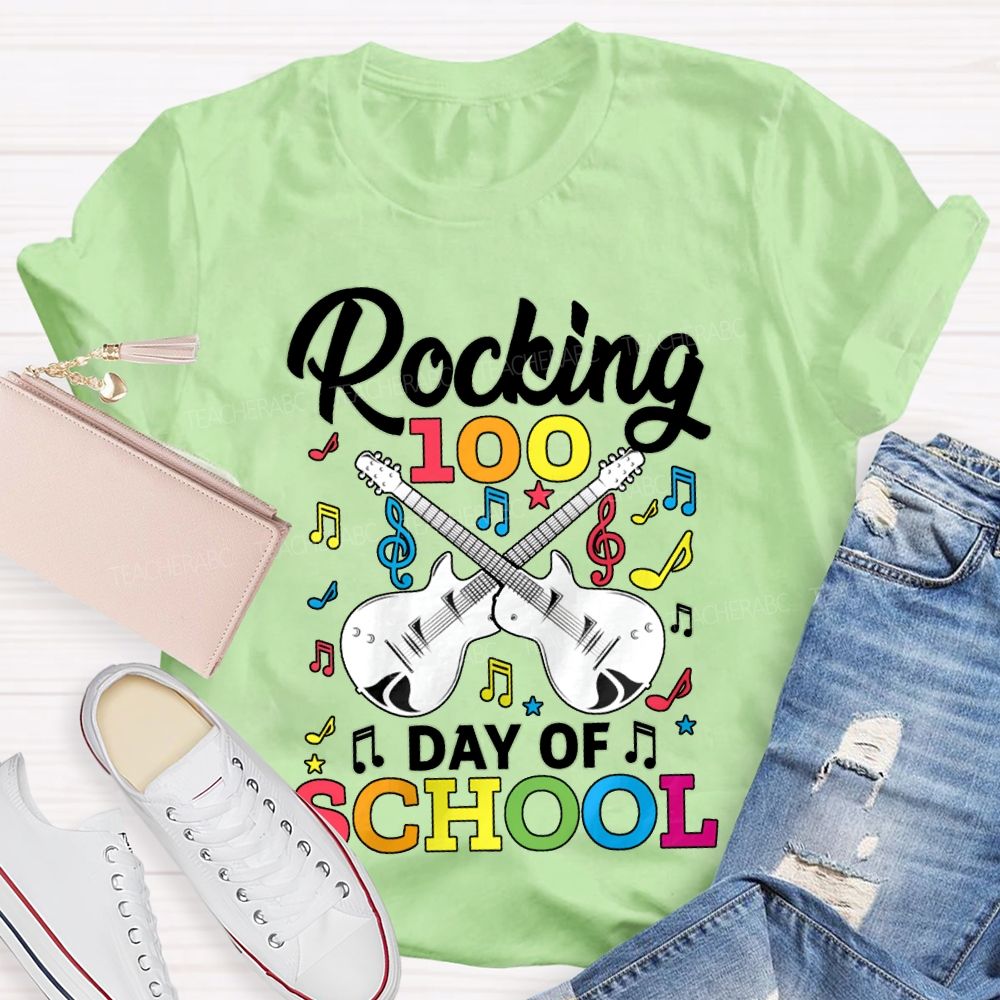 Rocking 100 Day Of School And A Guitar Music Teacher T-shirt