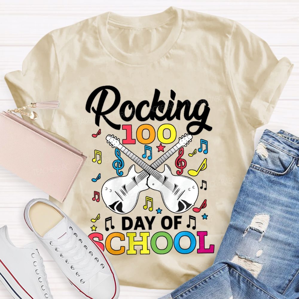 Rocking 100 Day Of School And A Guitar Music Teacher T-shirt