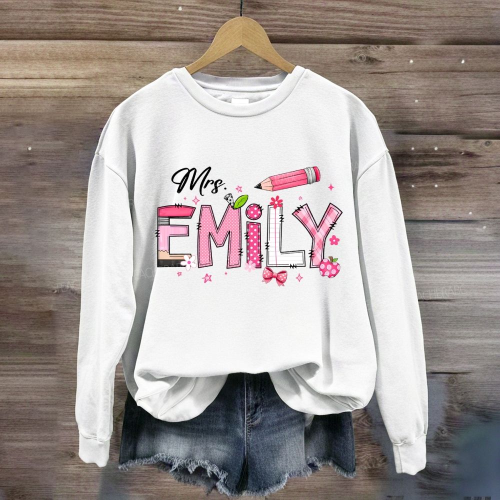 Personalized Name Pink Bow And Pencil Sweatshirt