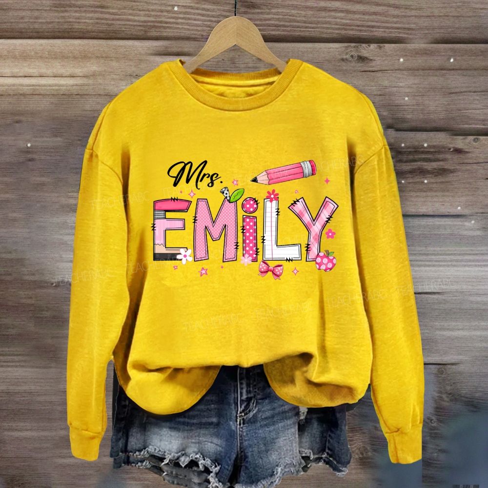 Personalized Name Pink Bow And Pencil Sweatshirt