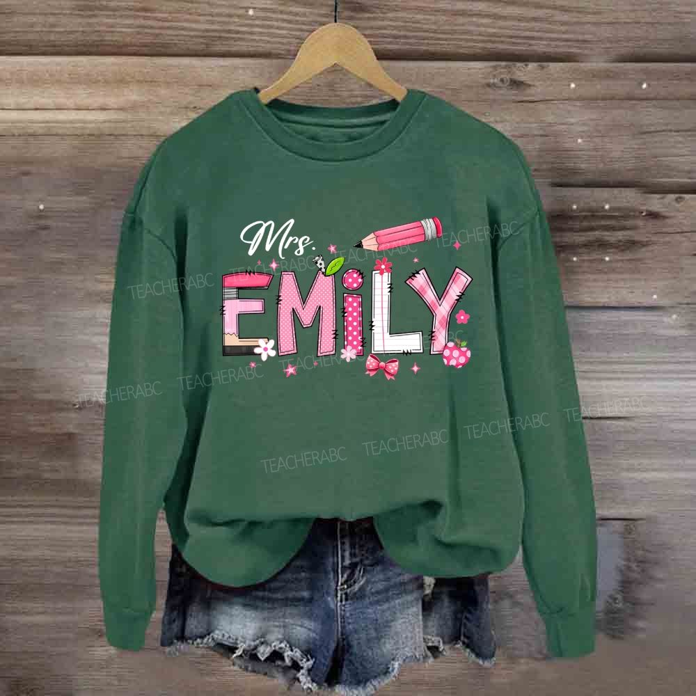 Personalized Name Pink Bow And Pencil Sweatshirt