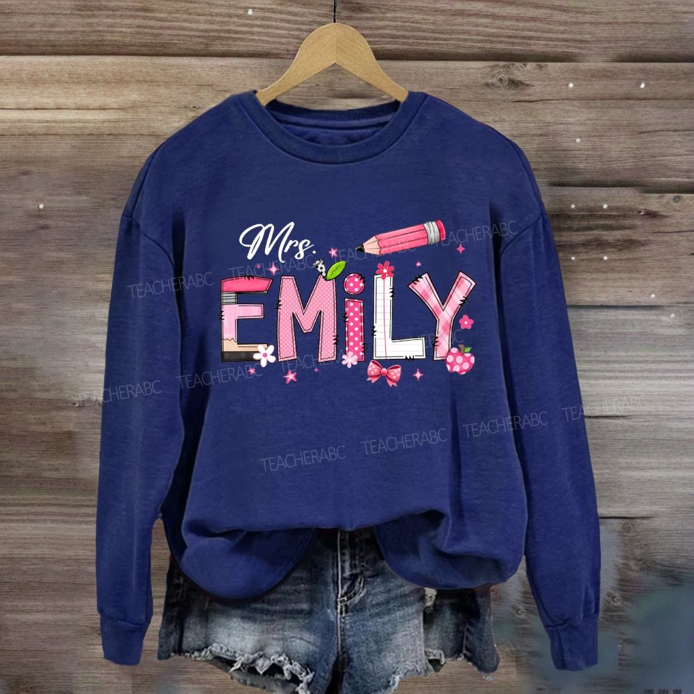 Personalized Name Pink Bow And Pencil Sweatshirt