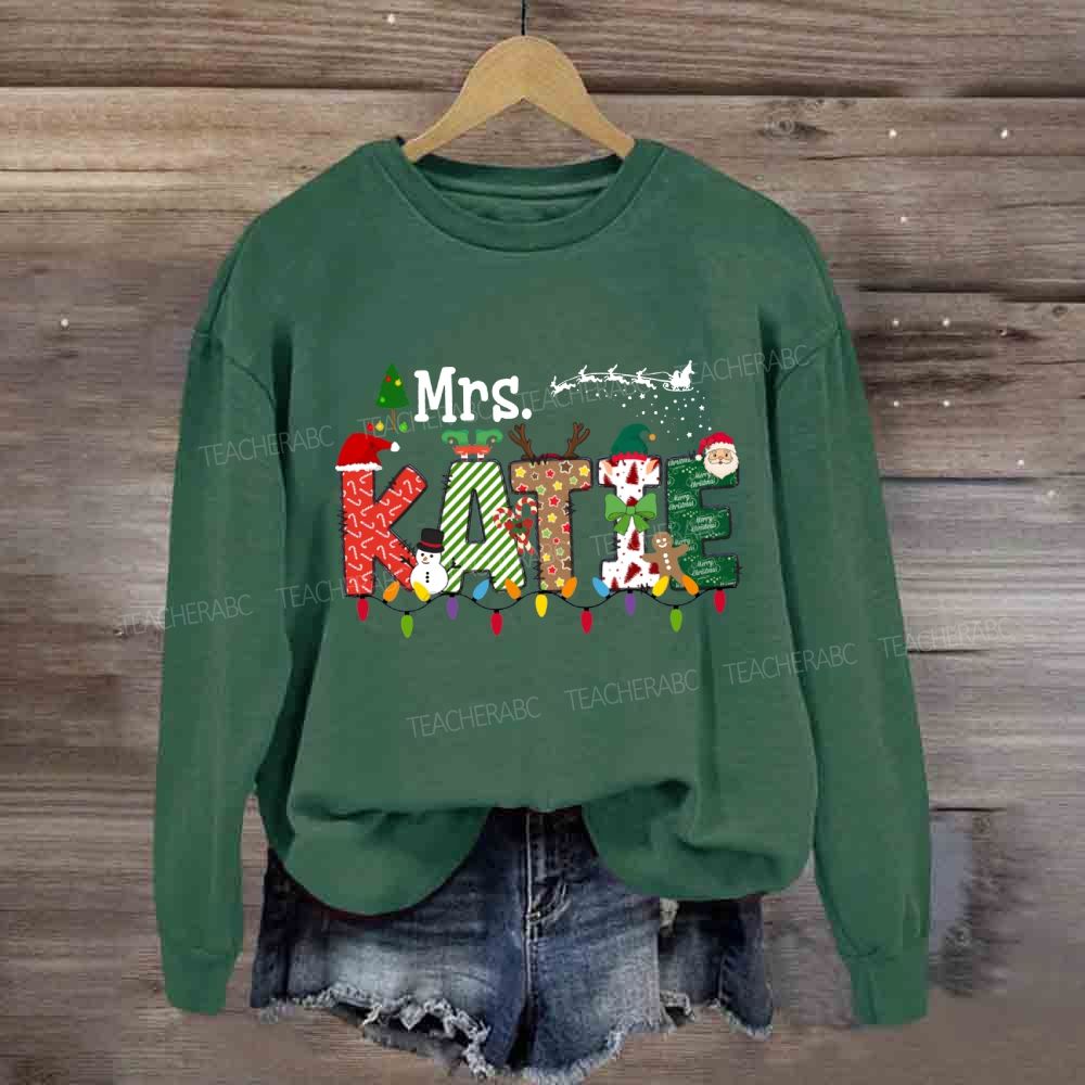 Personalized Name Christmas Lights And Christmas Vibes Fonts Sweatshirt
