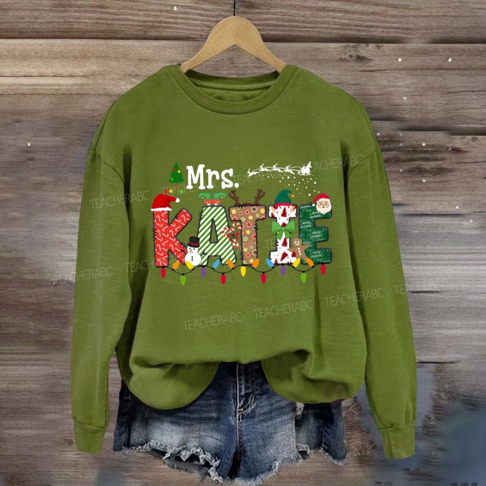 Personalized Name Christmas Lights And Christmas Vibes Fonts Sweatshirt