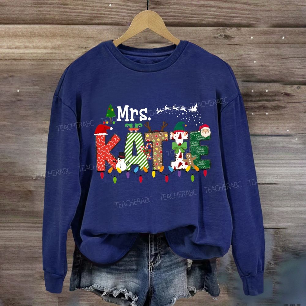 Personalized Name Christmas Lights And Christmas Vibes Fonts Sweatshirt