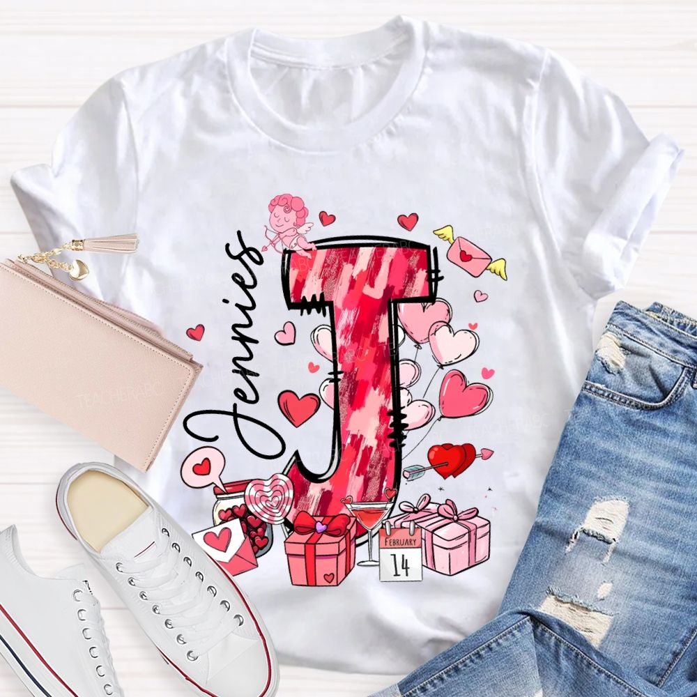 Personalized Name Pink Hearts And Valentine'S Day Gifts T-shirt