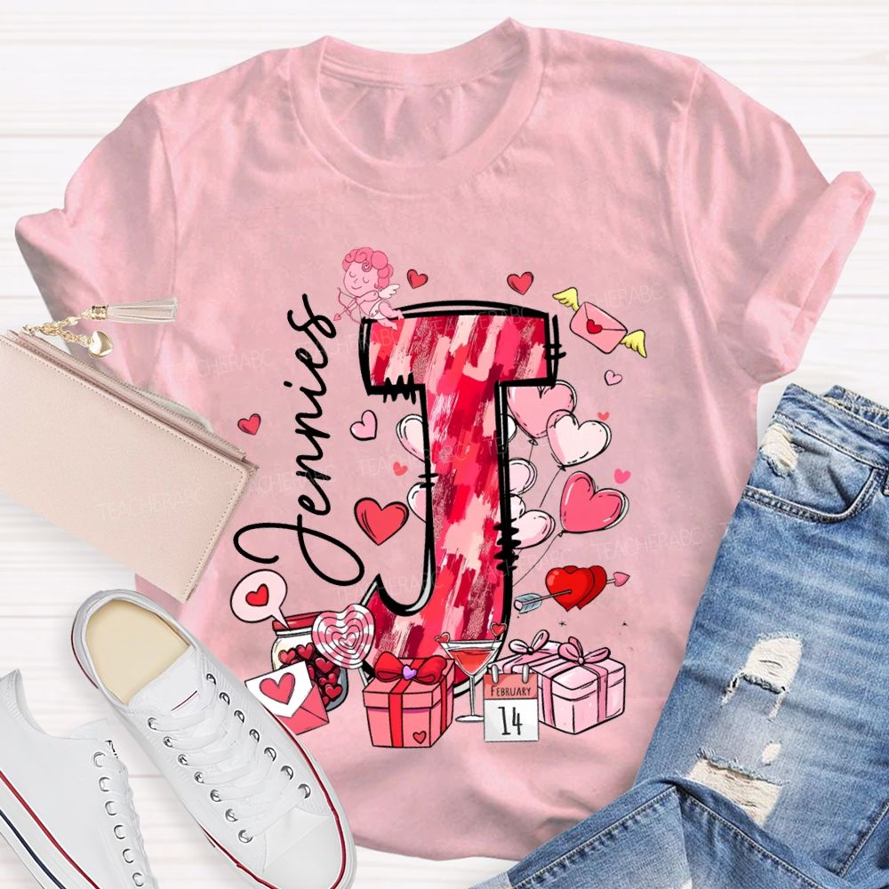 Personalized Name Pink Hearts And Valentine'S Day Gifts T-shirt