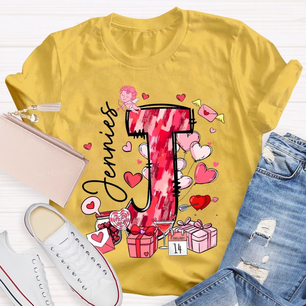 Personalized Name Pink Hearts And Valentine'S Day Gifts T-shirt