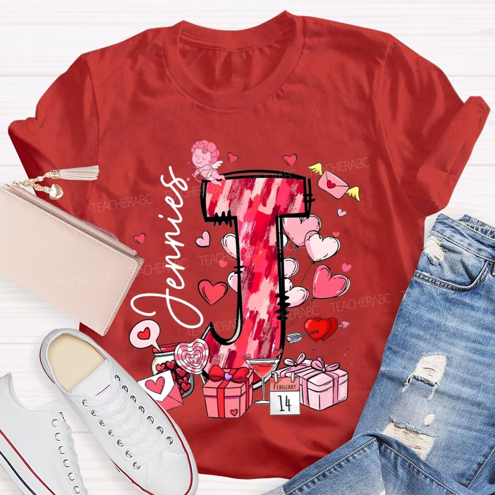 Personalized Name Pink Hearts And Valentine'S Day Gifts T-shirt