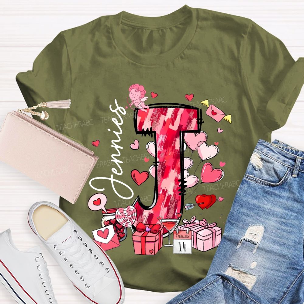 Personalized Name Pink Hearts And Valentine'S Day Gifts T-shirt