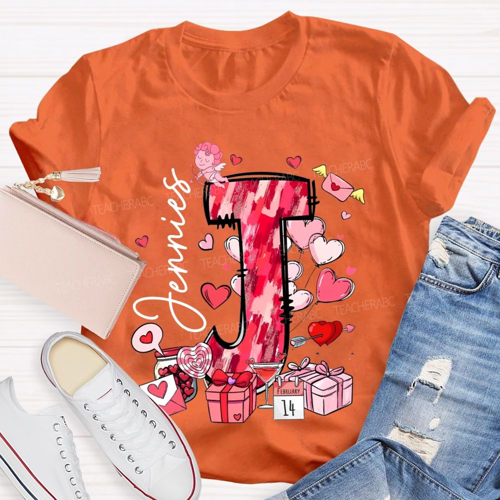 Personalized Name Pink Hearts And Valentine'S Day Gifts T-shirt