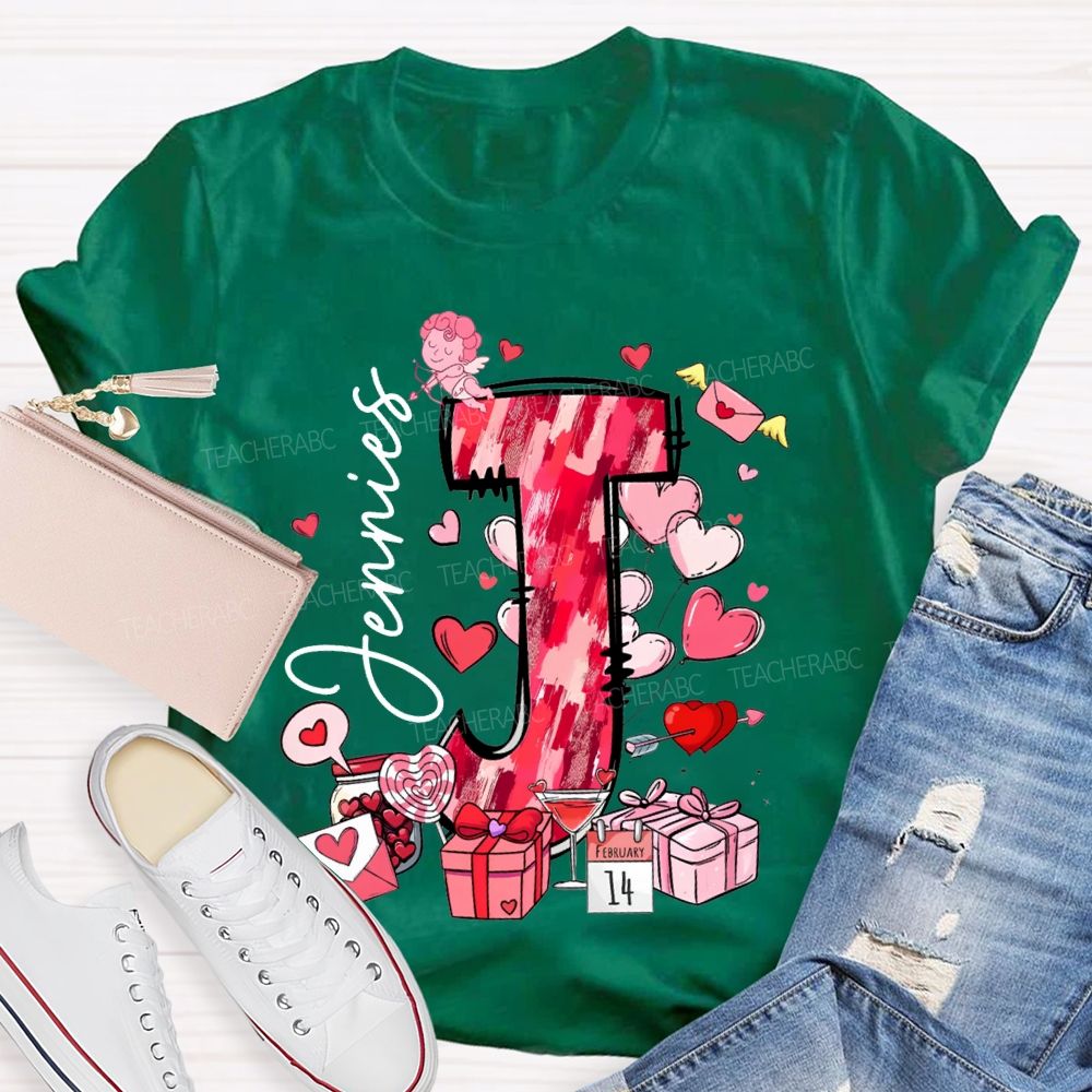 Personalized Name Pink Hearts And Valentine'S Day Gifts T-shirt