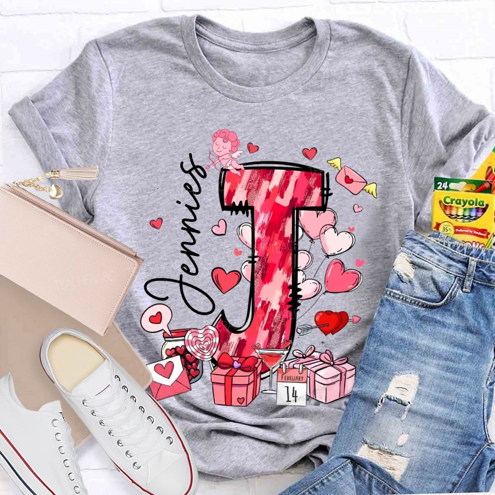 Personalized Name Pink Hearts And Valentine'S Day Gifts T-shirt