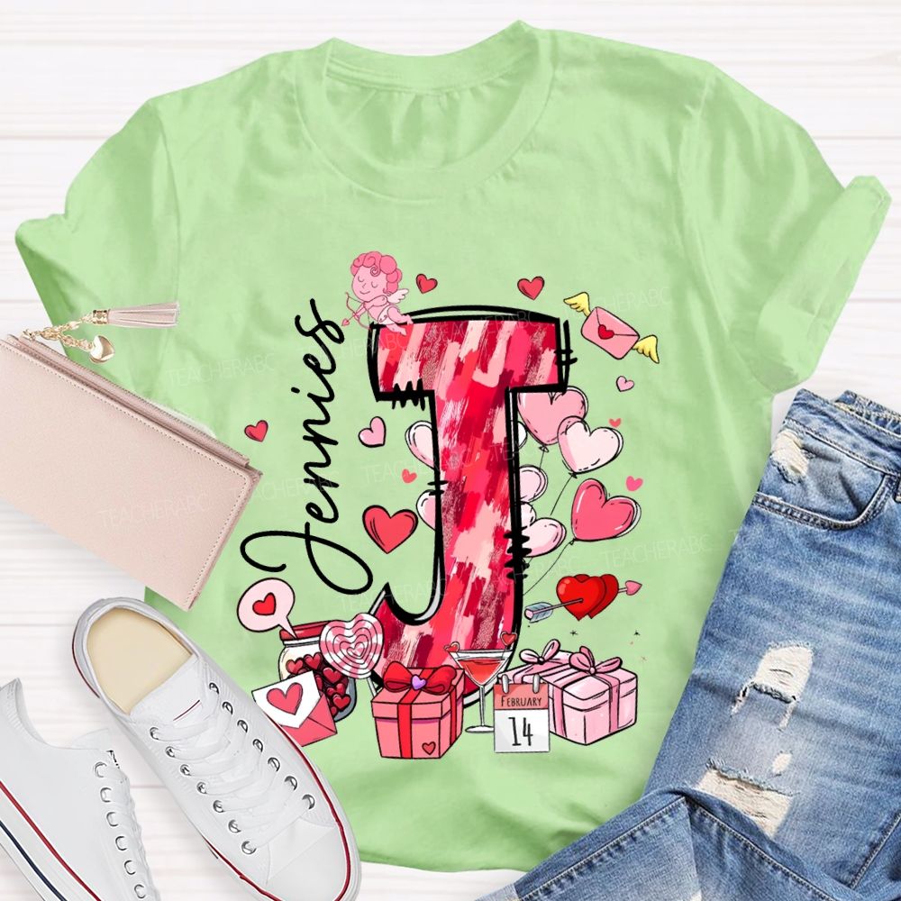 Personalized Name Pink Hearts And Valentine'S Day Gifts T-shirt