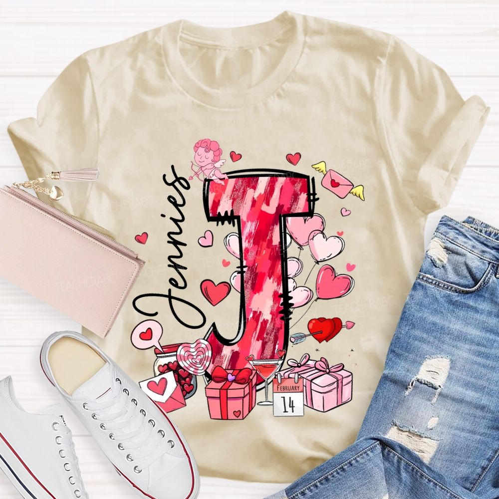 Personalized Name Pink Hearts And Valentine'S Day Gifts T-shirt