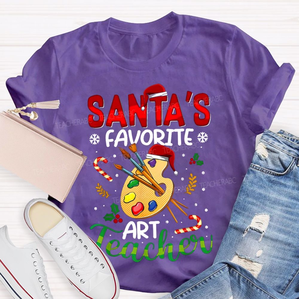 Santa'S Favorite Art Teacher Christmas Hats And Dyeing Trays T-shirt
