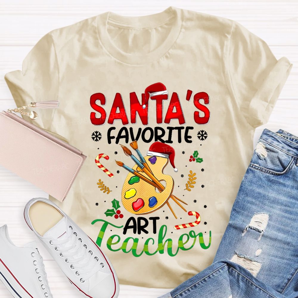 Santa'S Favorite Art Teacher Christmas Hats And Dyeing Trays T-shirt
