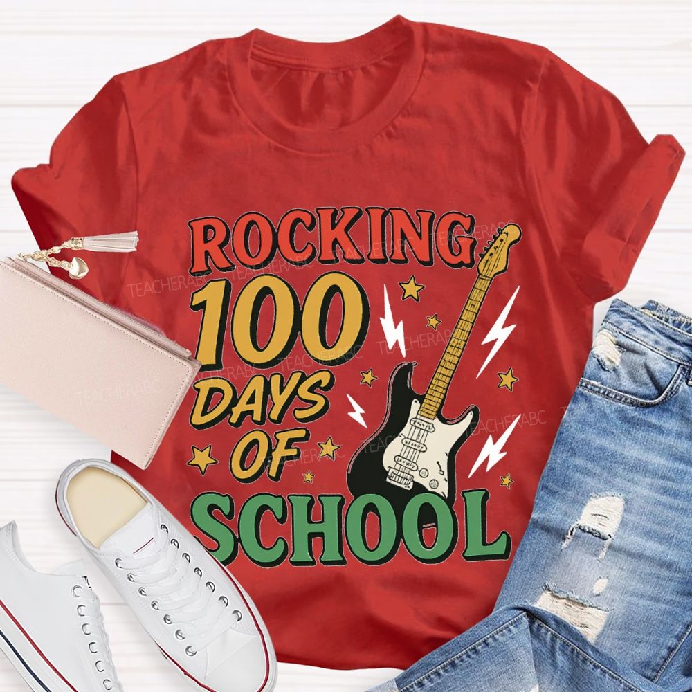Rocking 100 Days Of School And A Guitar T-shirt