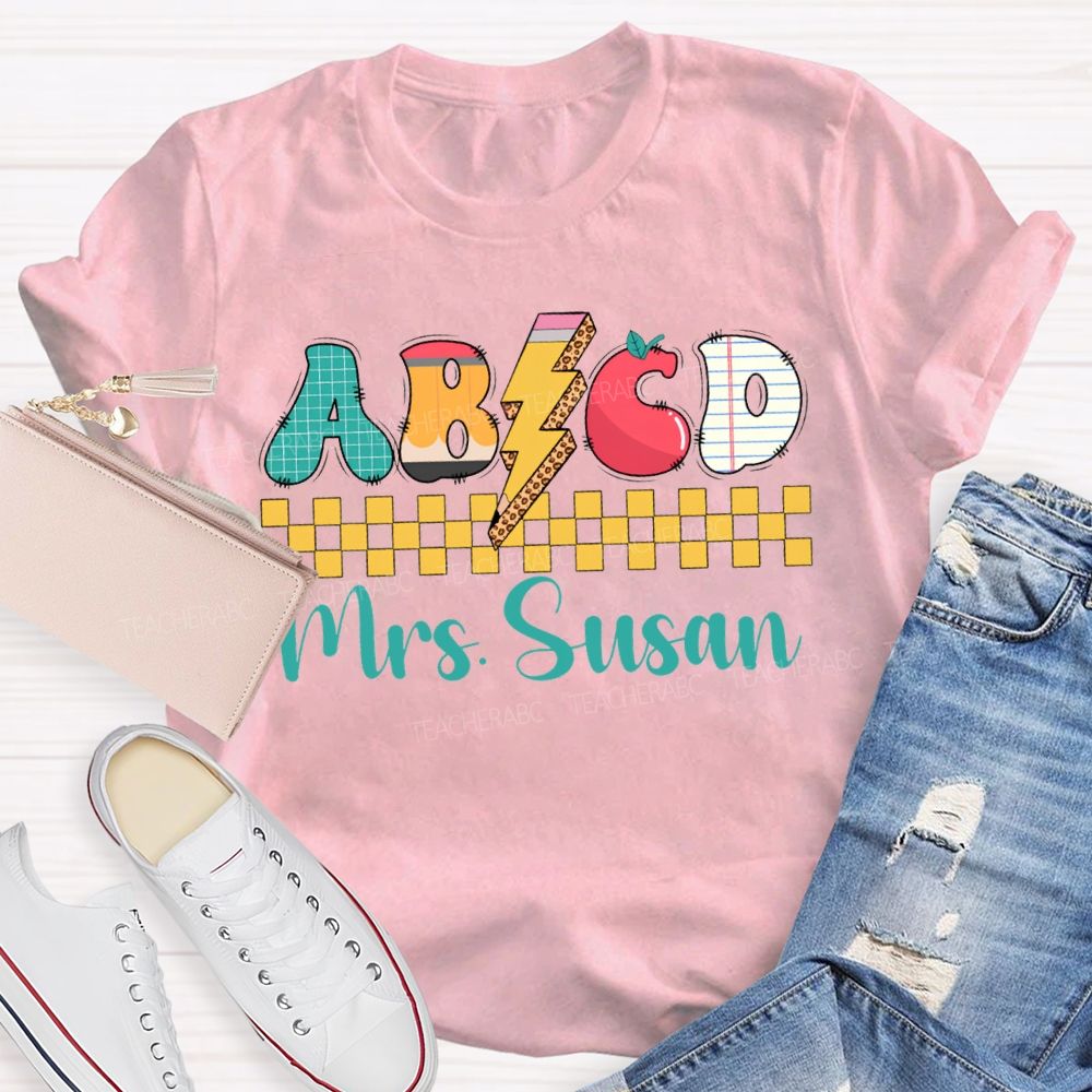 Personalized Name Abcd Colorful Lightning Print Teacher T-shirt