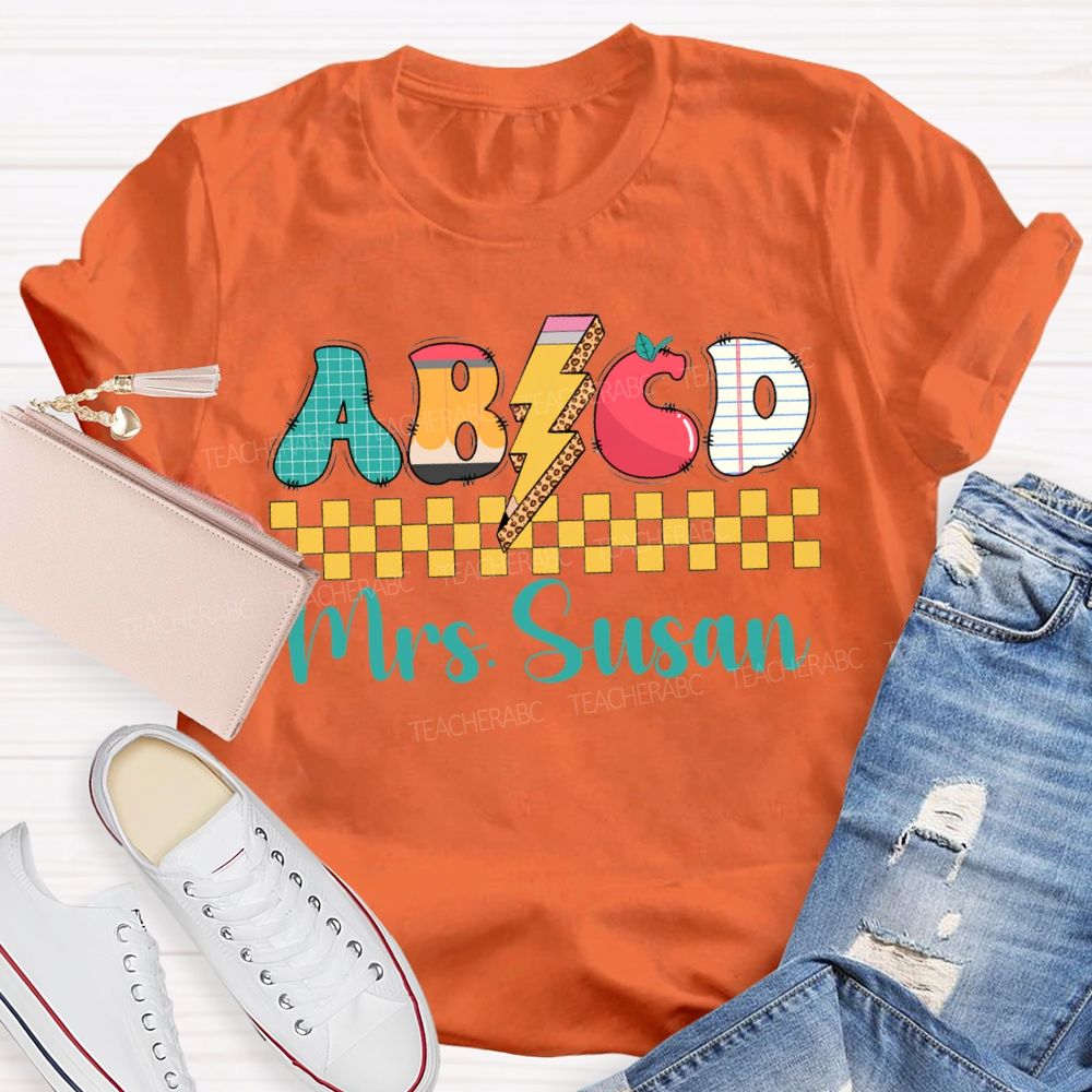 Personalized Name Abcd Colorful Lightning Print Teacher T-shirt