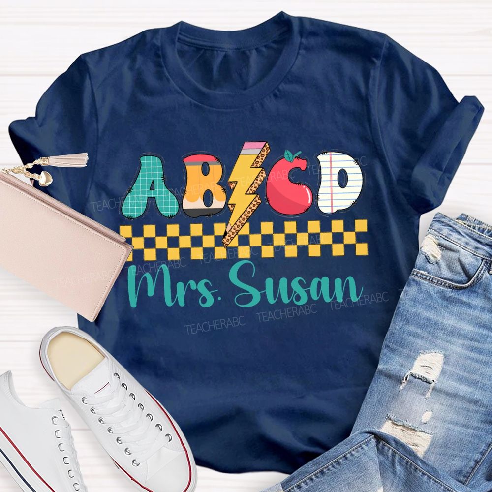 Personalized Name Abcd Colorful Lightning Print Teacher T-shirt