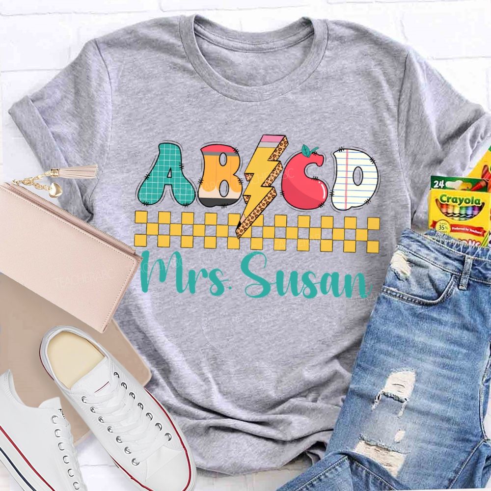 Personalized Name Abcd Colorful Lightning Print Teacher T-shirt