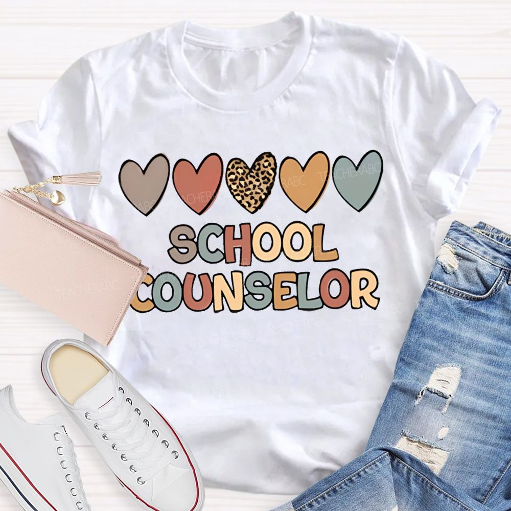 School Counselor Colorful Heart Print T-shirt