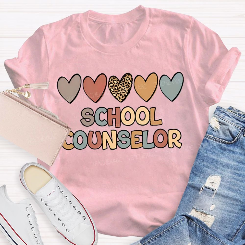 School Counselor Colorful Heart Print T-shirt