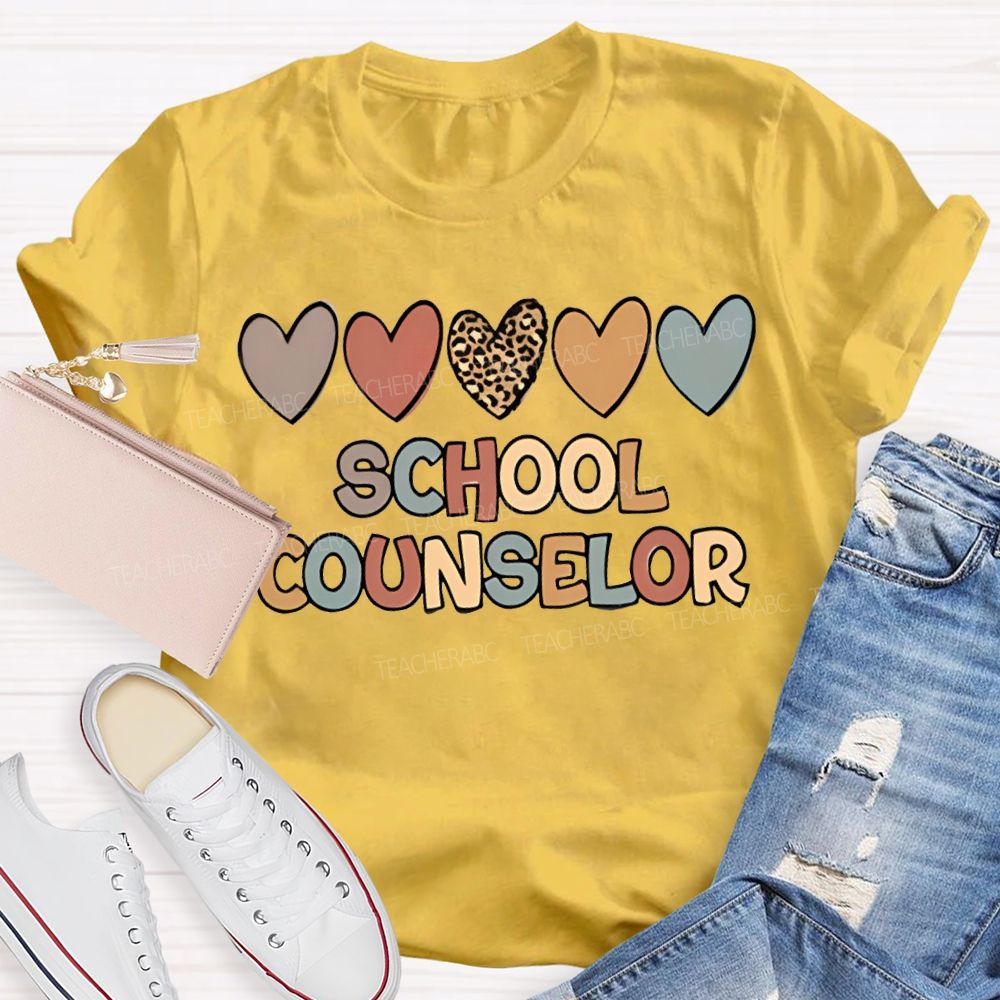 School Counselor Colorful Heart Print T-shirt