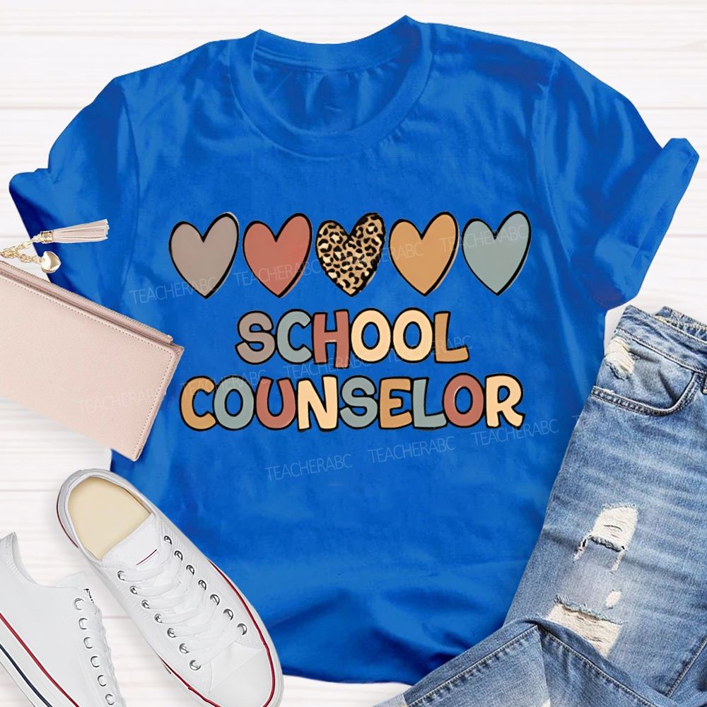 School Counselor Colorful Heart Print T-shirt