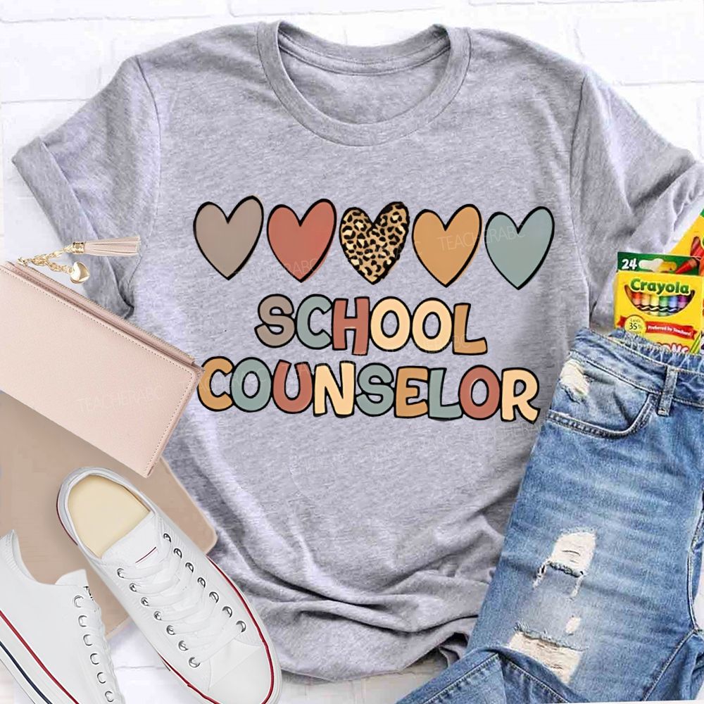 School Counselor Colorful Heart Print T-shirt