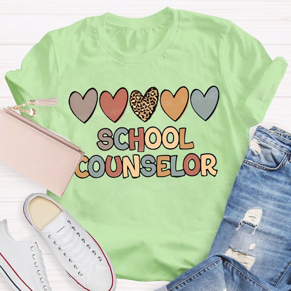 School Counselor Colorful Heart Print T-shirt