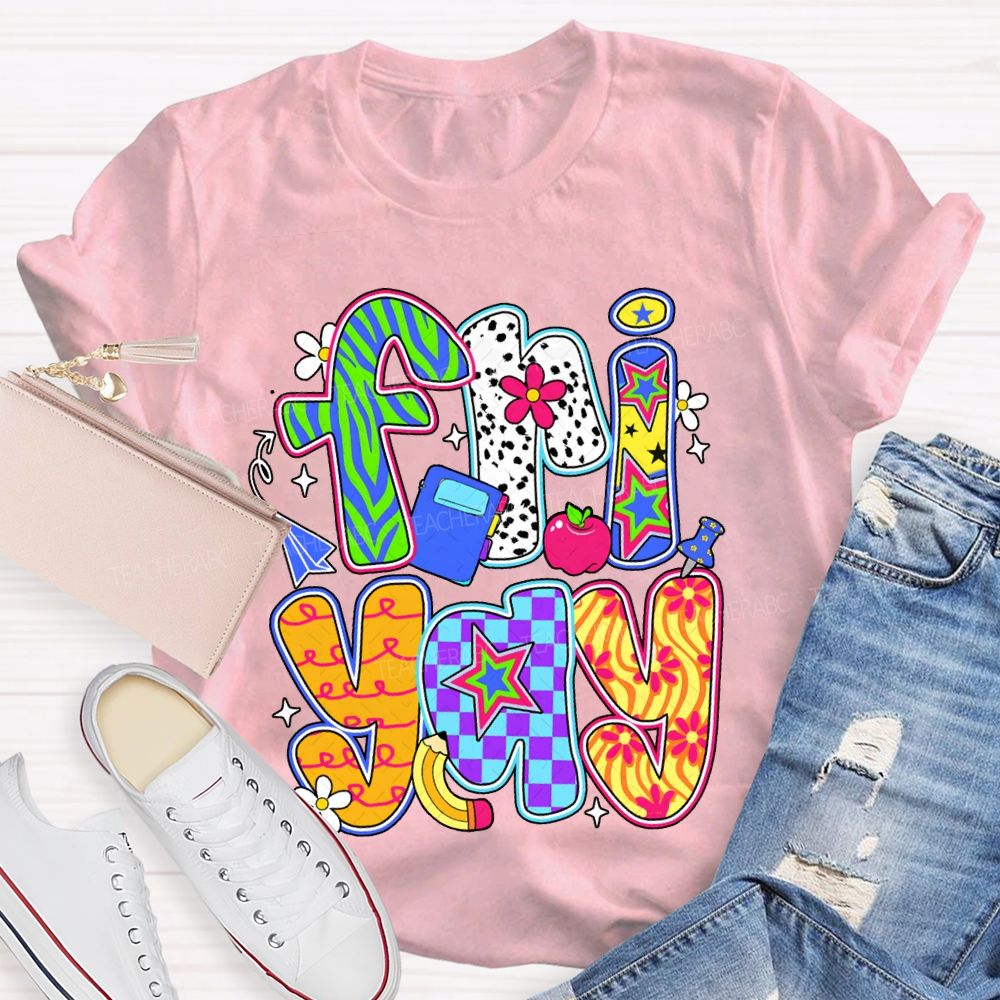 Fri Yay Polka Dot And Checkered Font T-shirt