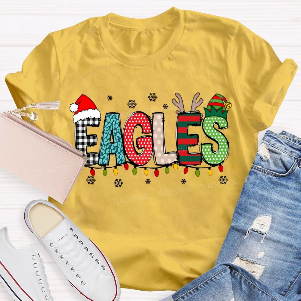 Personalized Mascot Santa Hats And Christmas Lights T-shirt