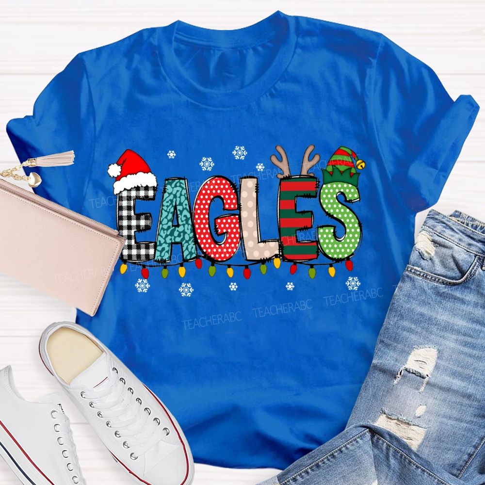 Personalized Mascot Santa Hats And Christmas Lights T-shirt