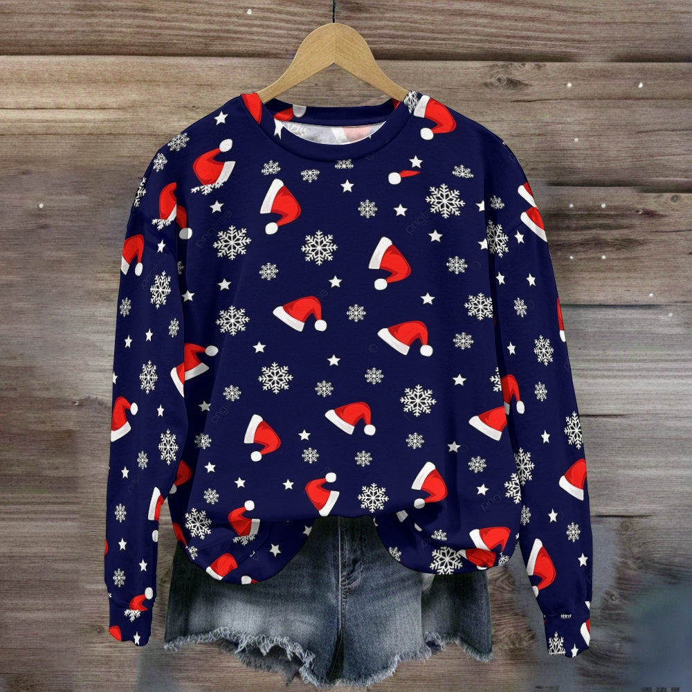 Christmas Hat With Snowflake Print Sweatshirt