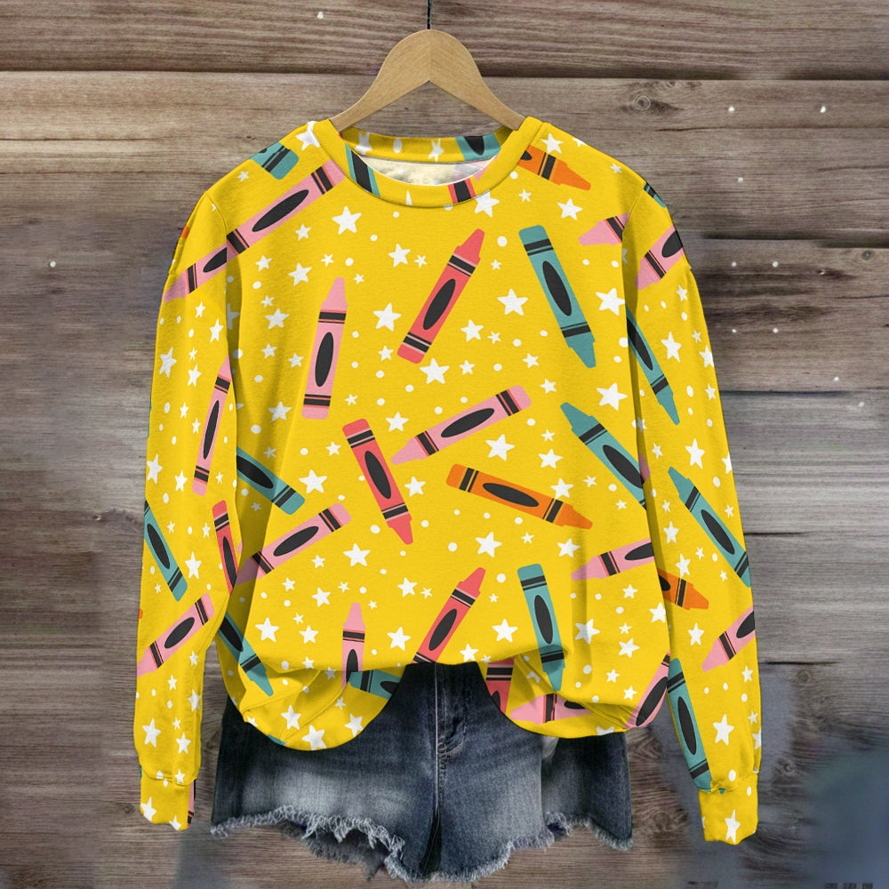Yellow Crayon Star Print Sweatshirt